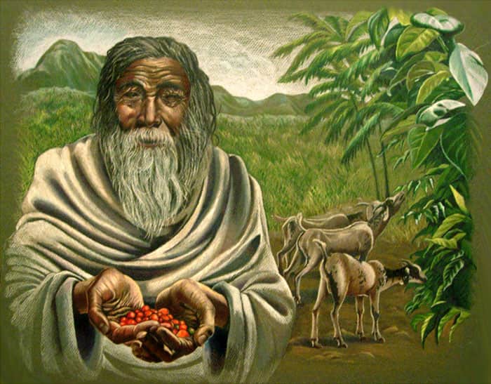 Reza a lenda que por volta do ano 850 d.C., um jovem pastor etíope chamado Kaldi notou que suas cabras ficavam incomumente energéticas após comerem os frutos vermelhos de um arbusto específico. Curioso, Kaldi experimentou os frutos e sentiu a mesma energia revigorante.  Ele levou os frutos a um monastério próximo, onde os monges inicialmente desaprovaram e jogaram os grãos no fogo. Um aroma delicioso se espalhou, levando-os a resgatar os grãos torrados, moê-los e dissolvê-los em água quente, criando a primeira xícara de café da história.  Embora seja impossível verificar a veracidade desta história, ela ilustra perfeitamente como o café foi descoberto por suas propriedades estimulantes, que continuam a ser valorizadas até hoje.